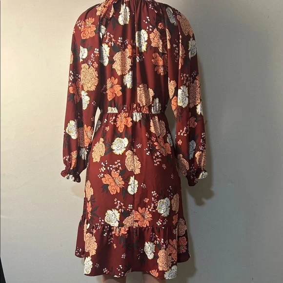 LOFT Outlet Petite Fit & Flare Dress Floral Long Sleeve Ruffle Size 2 Petite - Picture 8 of 10